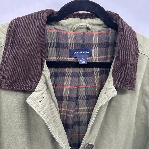 Lands' End Olive Utility Jacket with Brown Collar - Picture 8 of 15